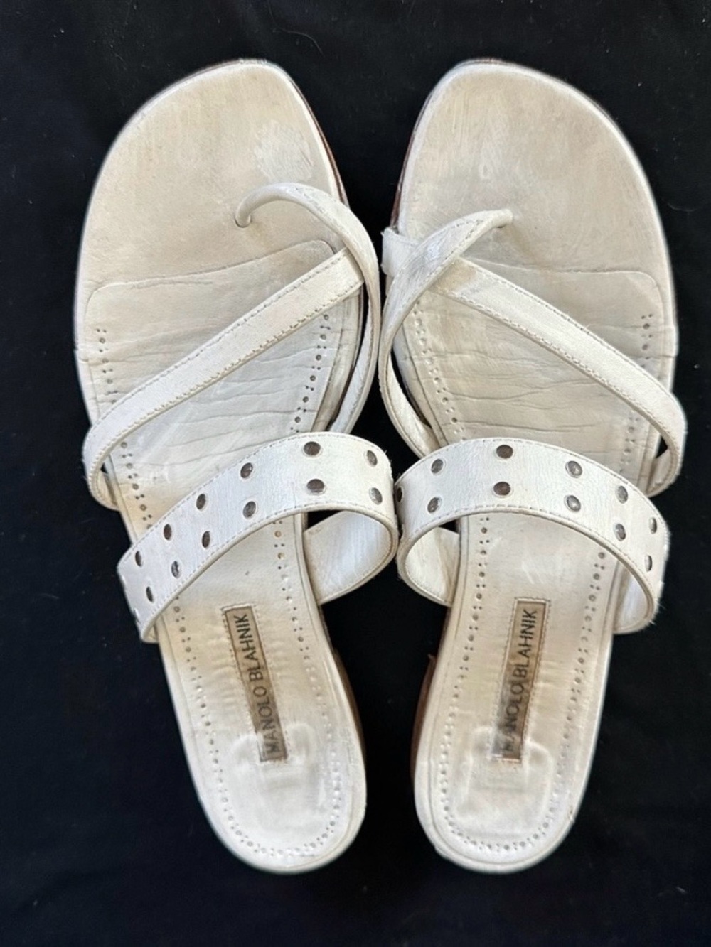 Manolo Blahnik White Leather Studded Sandals EU 40 US 10